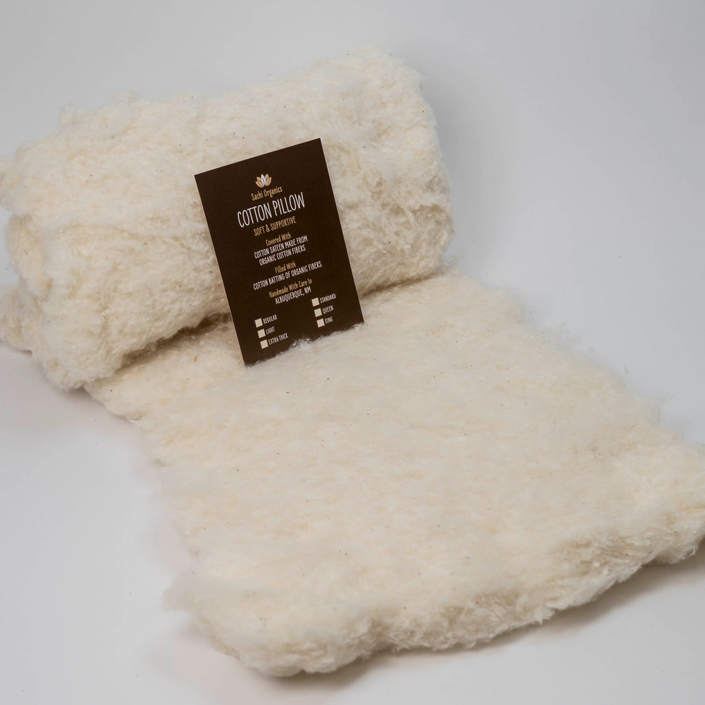Set of Organic Extra Thin Pillow and Organic Case, Artisan Handmade  (Fabric: Organic Cotton, Filling: Organic Cotton 100% 300g) 17 x 25 in (43  x 63